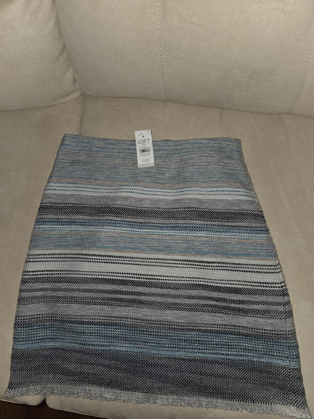 LOFT Blue & Gray Striped Knit Mini Skirt, Size 0, NWT